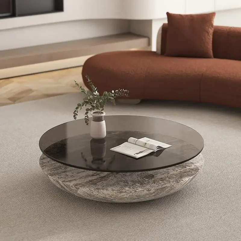 Italian Luxury Minimalist Round Marble Coffee Table, Post-Modern Designer Statement Piece for Spacious Living Room, Customizable