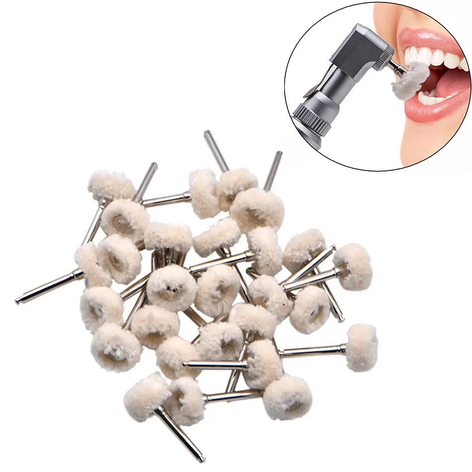 10Pcs/bag Dental Polishing Wheel Wool Cotton Polishing Teeth Polisher Brushes Polishers for Low Speed Contra Angle Handpiece