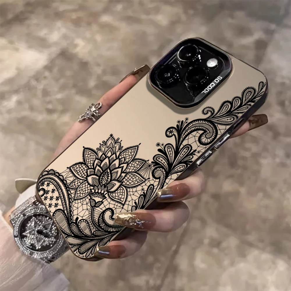 Spitzenblumen-Modehülle für iPhone 16 17 15 Pro Max Hüllen iPhone 17 11 12 13 ProMax 14 15 16 Plus 8 XS XR Stoßfeste IMD-Abdeckung – Detail 2