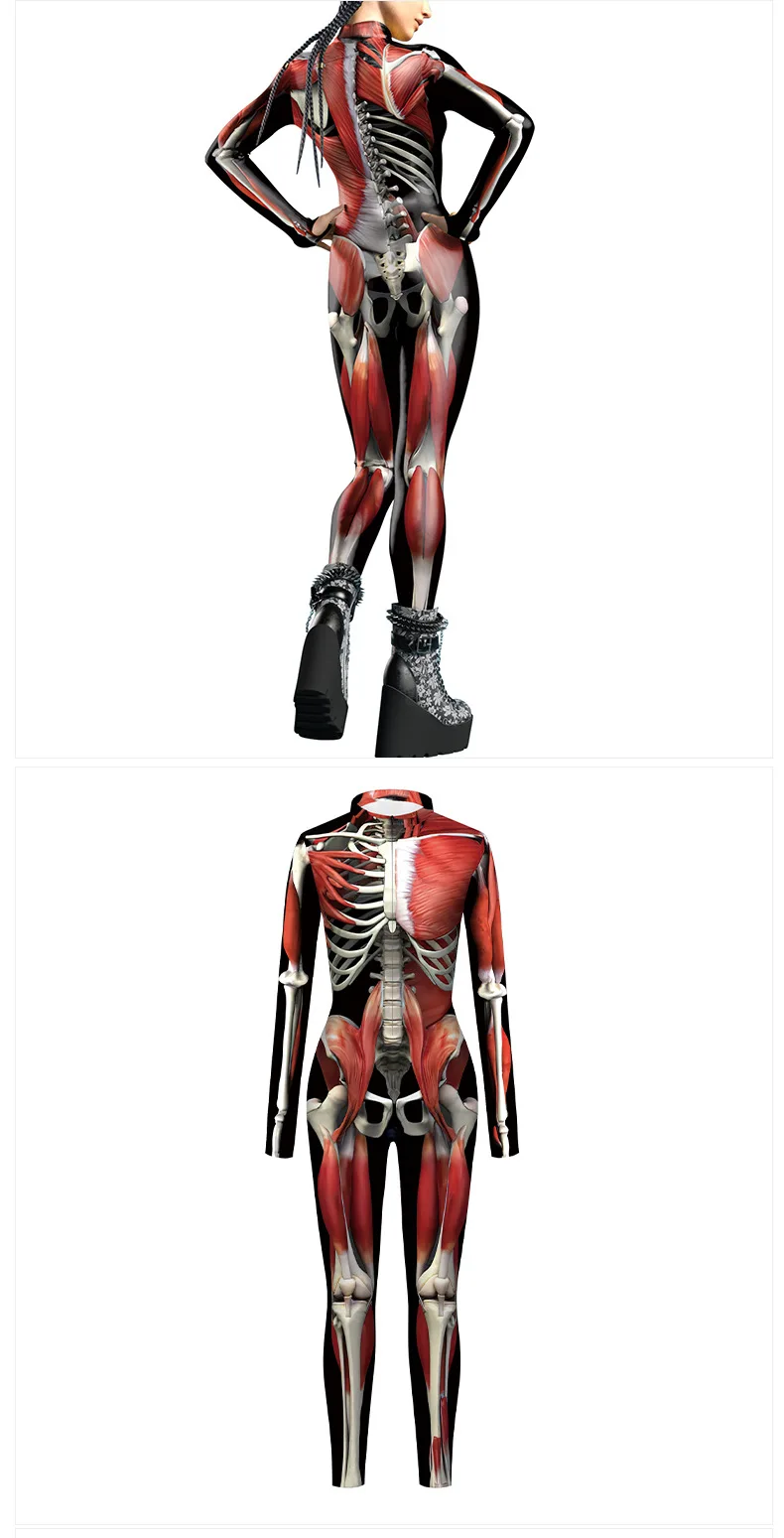 Karneval Halloween Party Fluoreszierender Skelett-Druck Damen Sexy Jumpsuit Cosplay Kostüme Ausgefallener Totenkopf-Bodysuit Mujer 2026 – Detail 19