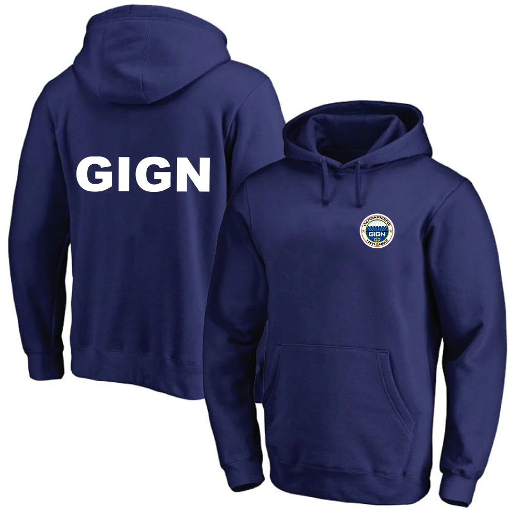 2024ผู้ชายฝรั่งเศส gendarmerie gign เสื้อฮู้ดแบบสวมหัวสีทึบพิมพ์ลายแฟชั่นสบายเสื้อเรียบง่ายสำหรับฤดูใบไม้ผลิและฤดูใบไม้ร่วง