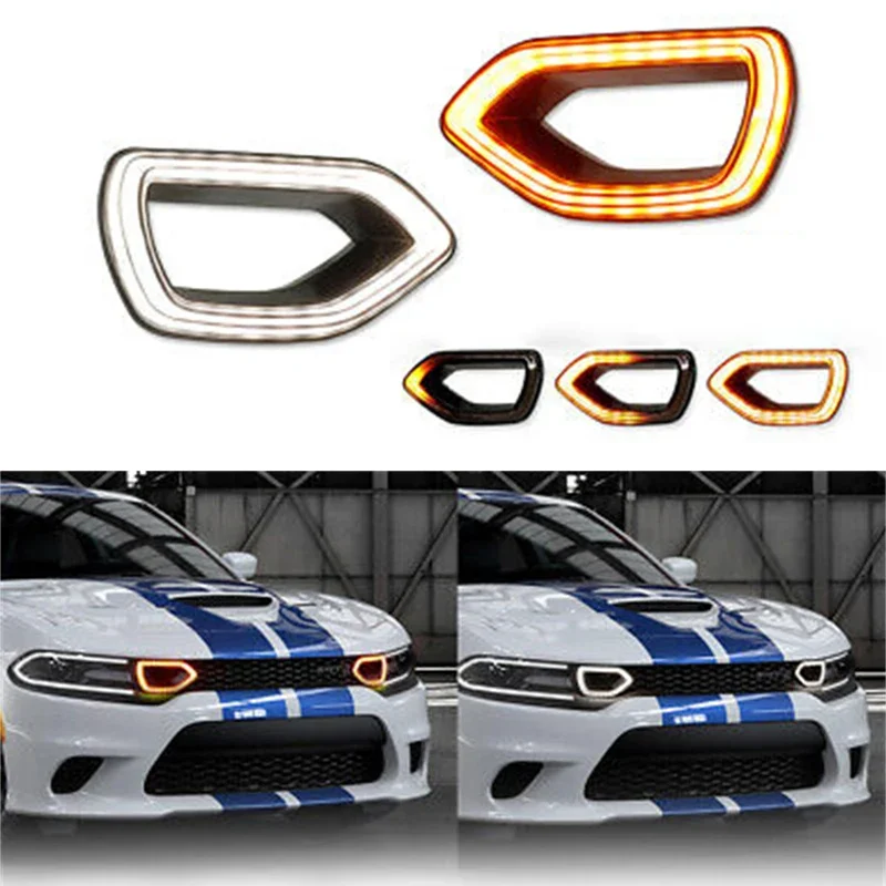 

For 2015-2021 Dodge Charger SRT Scat Pack Smoke Switchback LED DRL Grille Lights Car Accessories