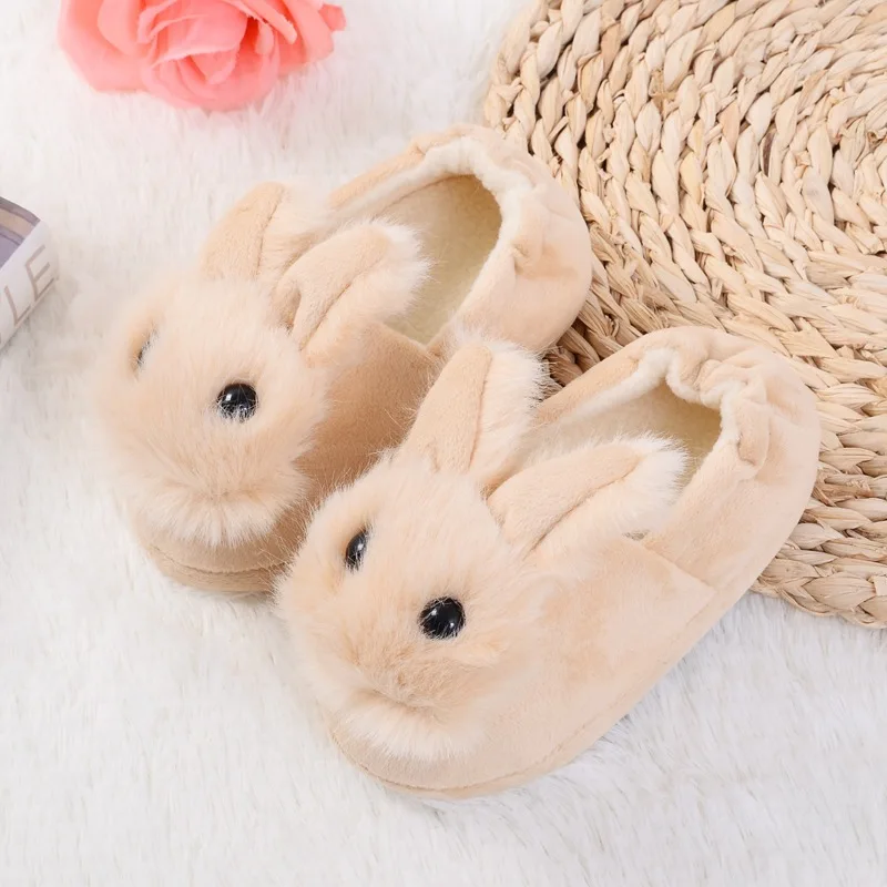 Fashion Toddler Girls Slippers for Baby Loafers Plush Warm Cartoon Bunny Rubber Sole Children Home Shoes children House Footwear