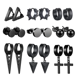 1 par de pendientes Punk negros de varios estilos de acero inoxidable para hombres y mujeres, joyería gótica de calle Pop Hip Hop para las orejas