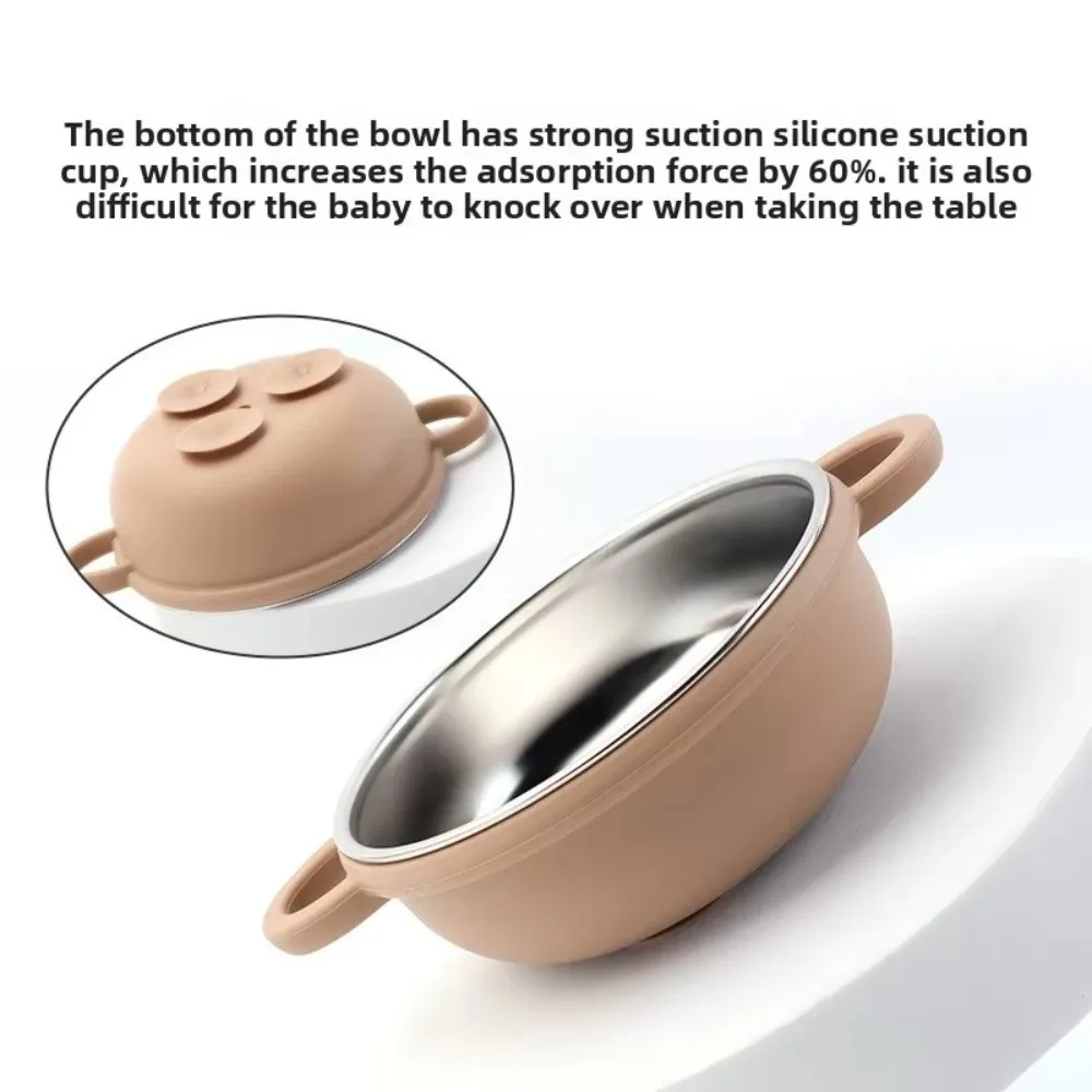 304 Stainless Steel Baby Feeding Bowl Easy to Clean Silicone Suction Base Kids Tableware Heat Resistant Divided Design