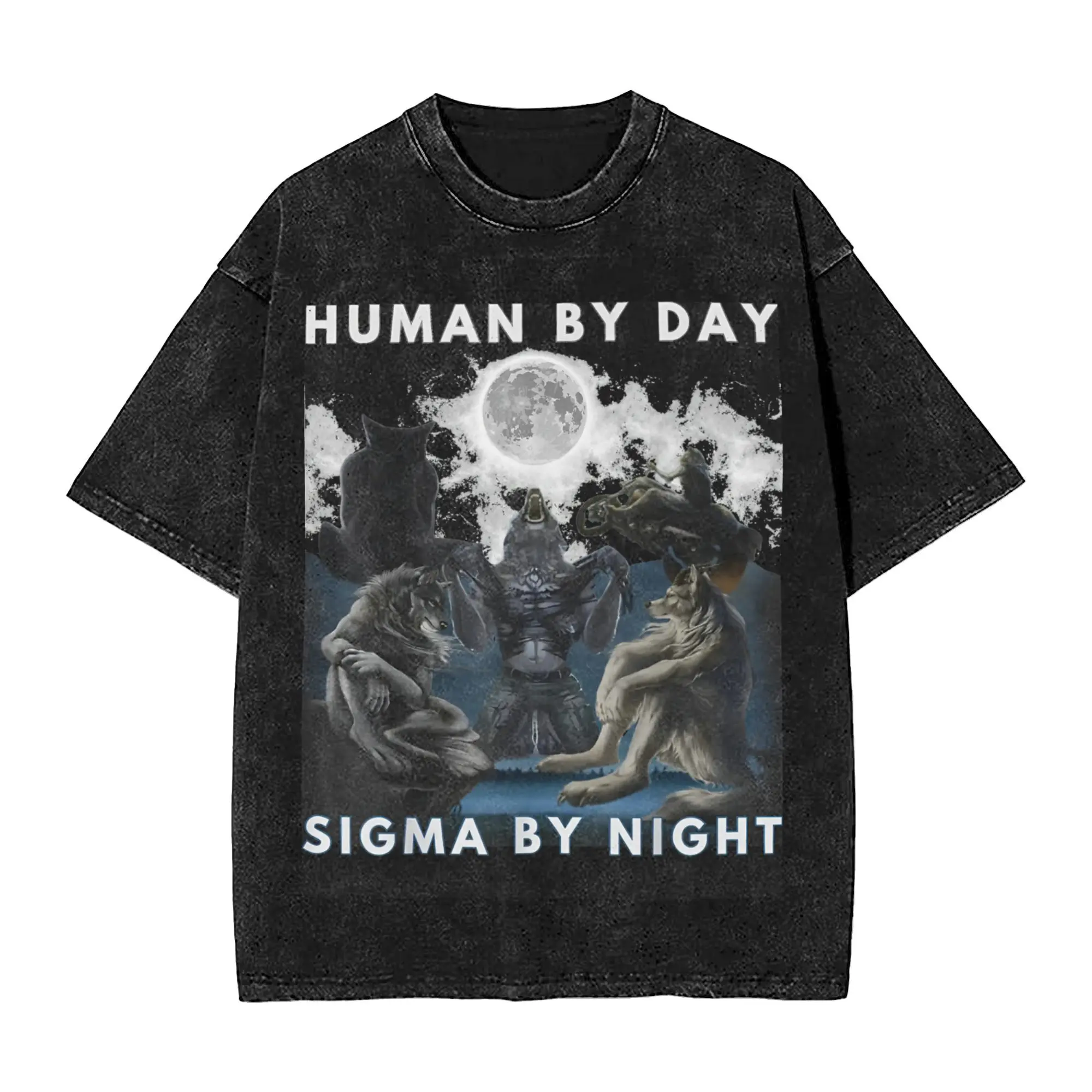 Human By Day Sigma By Night  Shirt Harajuku Style For Men Women Pure Cotton Tee Shirts Tops