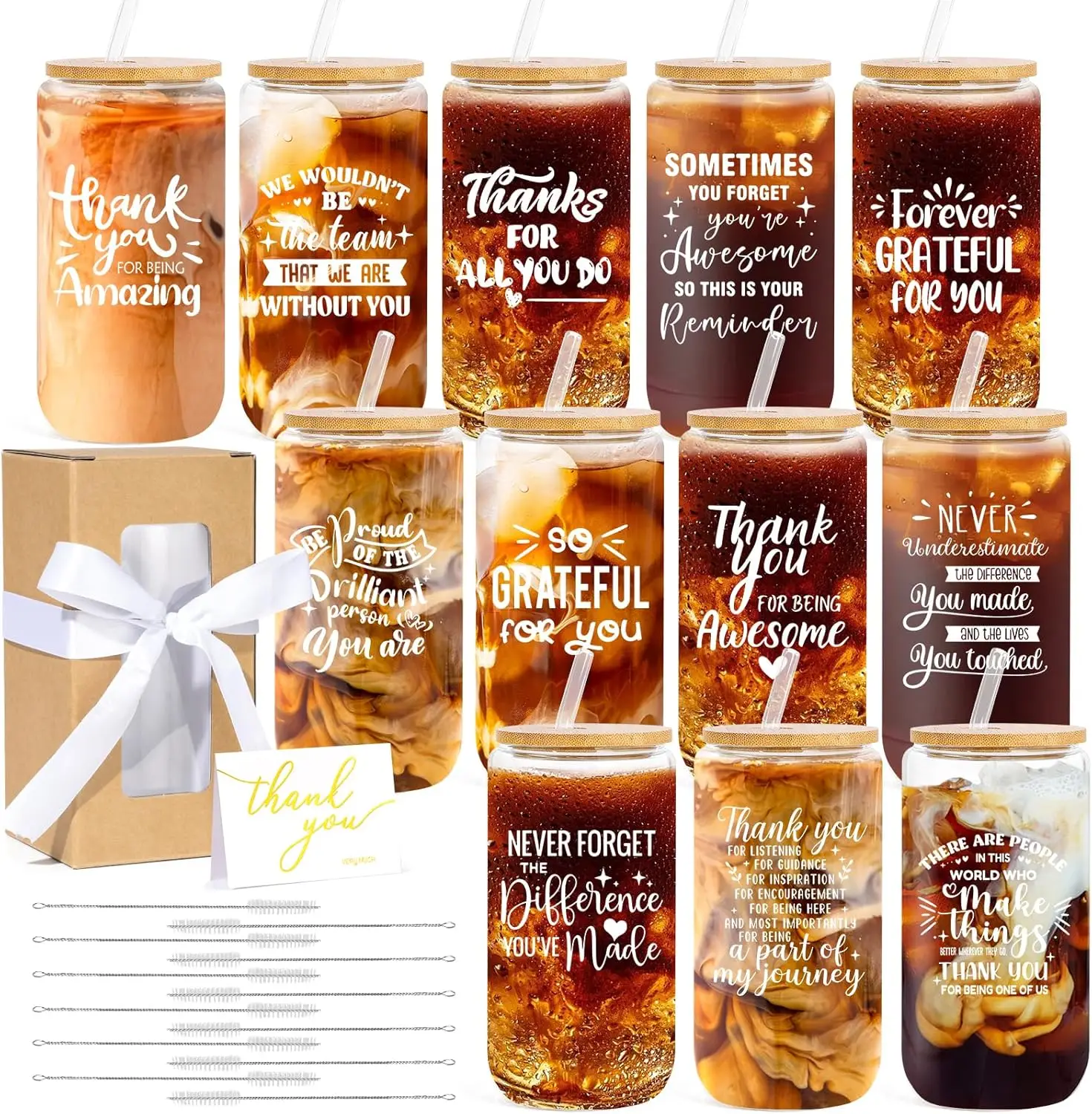 

12 Set Employee Appreciation Gifts Bulk, Thank You Gifts for Coworker Staff Teacher Nurses Team, 16oz Can Shaped Beer Glass Cups