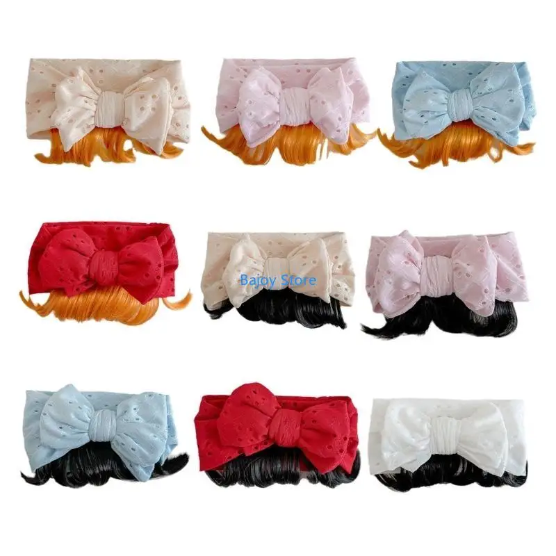 

63HE Baby Meshing Bowknot Hairband with Faux Bangs Comfortable for Infants & Toddlers