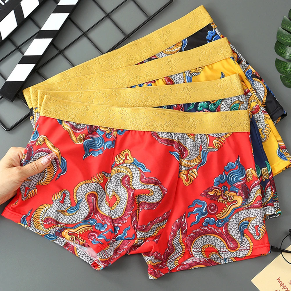 

Classic Theme Underwear Dragon Pattern Boxer 10 Spandex Material Applicable For Male Brand New Condition For Home Wear