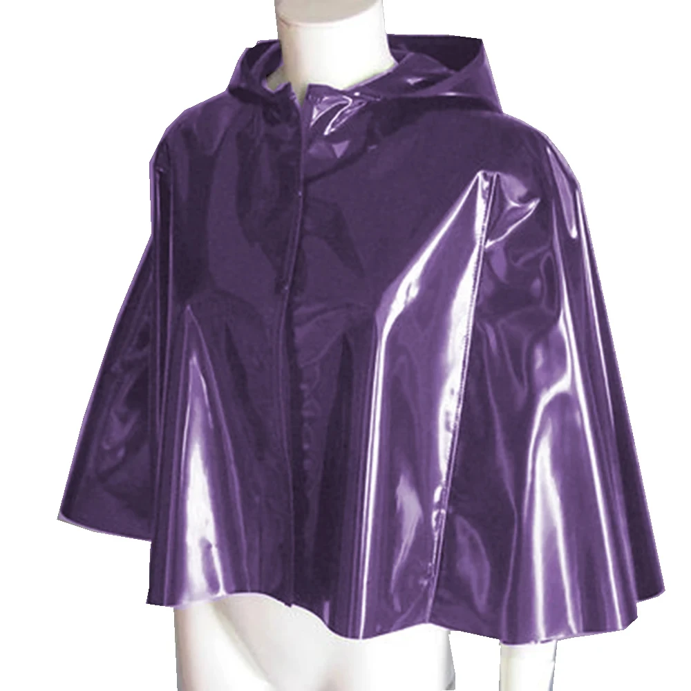 Short Hooded Ponchos for Party, Sleeveless, Batwing Cropped Cloaks, Unisex Vinyl Cosplay, Exotic Shiny PVC Leather, Solid Color