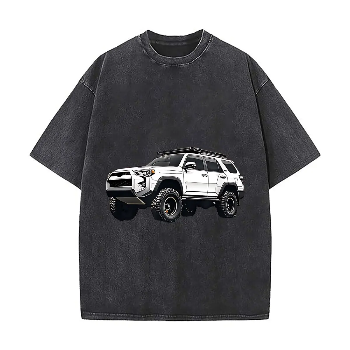 Rugged Off - Road SUV With Alloy Roof Rack Vintage Distressed Loose Streetwear Tops for Campus Days