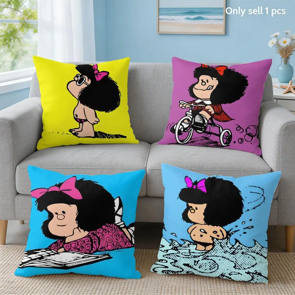 Cartoon M-Mafalda Cute Cushion Cover Soft Short Plush Throw Pillow Cover Hidden Zipper Cutecore Sofa Bedroom Home Decor