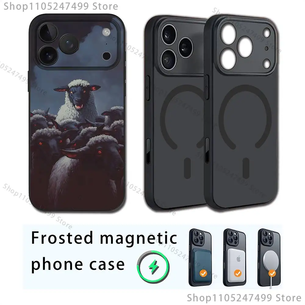 Schapen in wolf's kleding kunst Telefoonhoesje voor iPhone17,16,15,14,13,12,11,Pro,Max,Plus,Mini,SE4,Magnetisch Magsafe Draadloos opladen