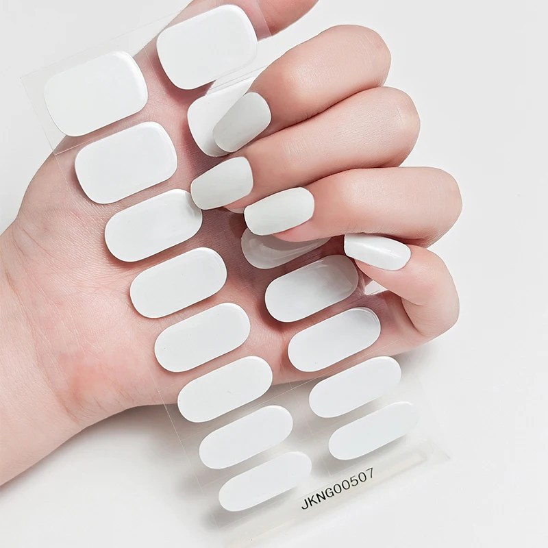 ملصقات شبه معالجة بلون سادة وغطاء كامل للأشعة فوق البنفسجية وشرائط أظافر جل لتزيين الأظافر بلون نقي يدوم طويلاً #4