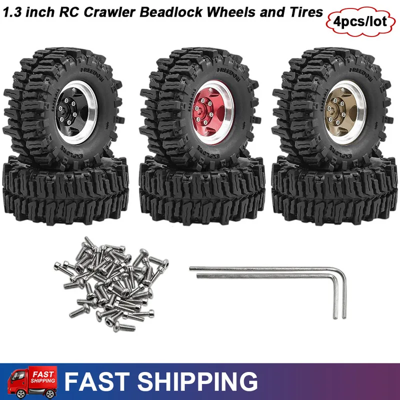 1.3 Inch 64*26mm Metal RC Crawler Beadlock Tires and Wheels for 1/18 1/24  Traxxas TRX4M Axial SCX24 AX24 FCX24 FCX24M Ascent-18