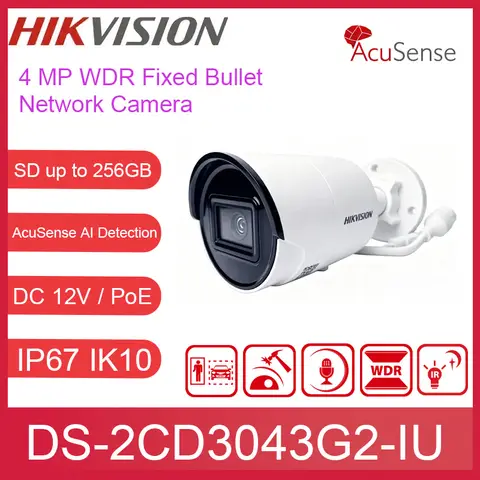 Hikvision DS-2CD3043G2-IU 4MP AcuSense PoE IP Camera, Human/Vehicle Detection, 120dB WDR, IP67 IK10, Built-in Mic, 40m IR