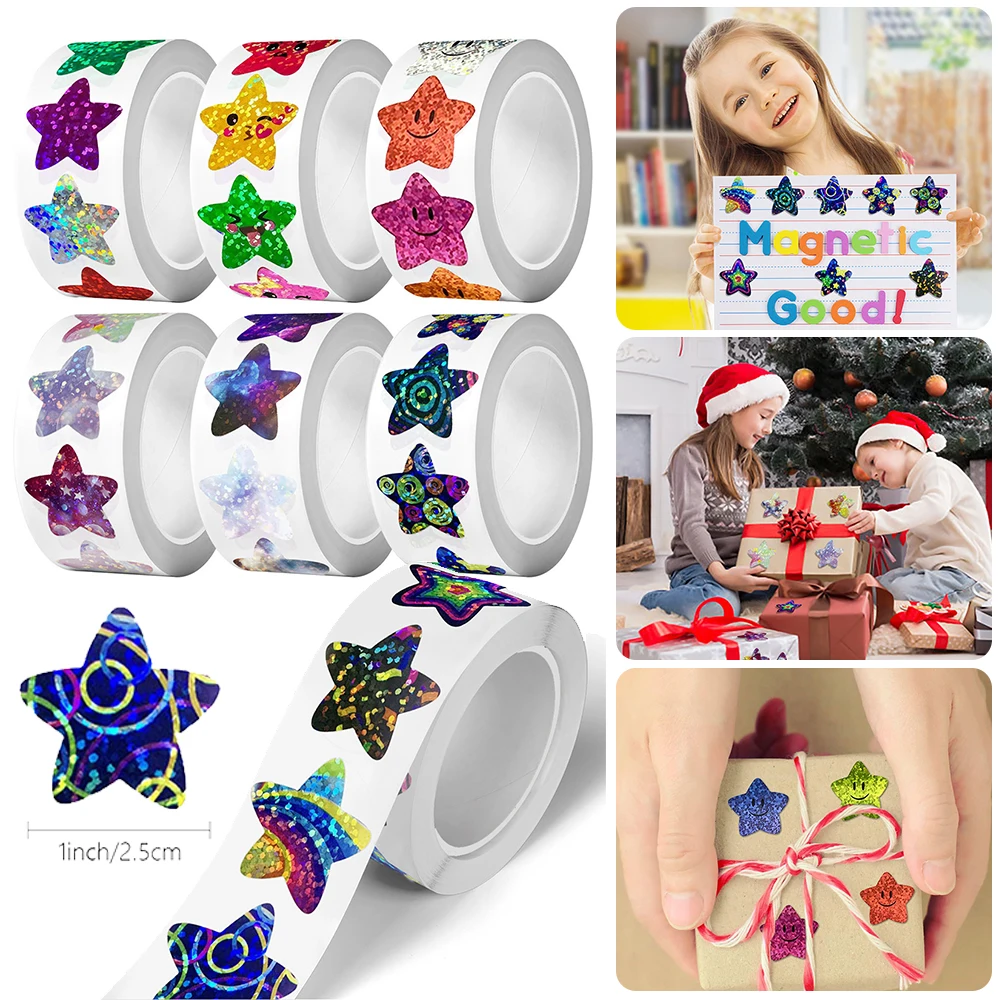 

500pcs/Roll Glitter Star Children DIY Stickers School Teacher Reward Sticker Sealing Sticker for Party Decor Label Scrapbooking