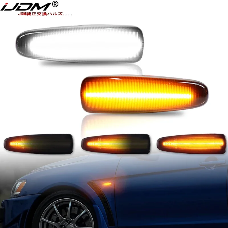 For Mitsubishi Lancer Evo X Mirage Outlander Side Marker Lights Amber Sequential Turn Signals White DRL Parking Lamps  2008-2017