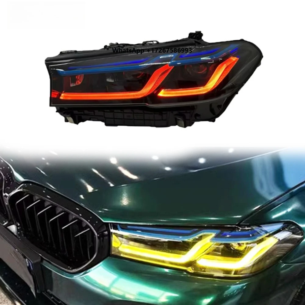 HETOP G30 Headlight 2021-2023 5 Series Triple Color US Upgrade Modified Car LED DRL Ikon Style Headlamp Plug and Play for