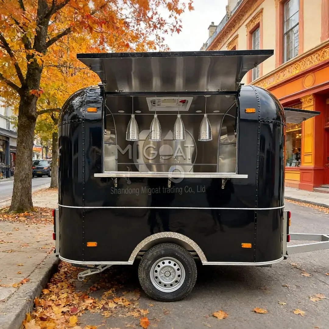 Compact Towable Food Trailer Stainless Steel Interior Mobile Catering Truck with LED Lights And Water Sink for Sale