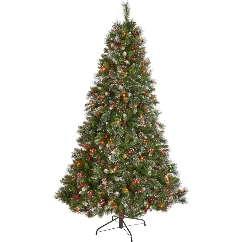 307373 9-Foot Mixed Spruce Pre-Lit Colored Hinged Artificial Christmas Tree, Green   Multi Lights