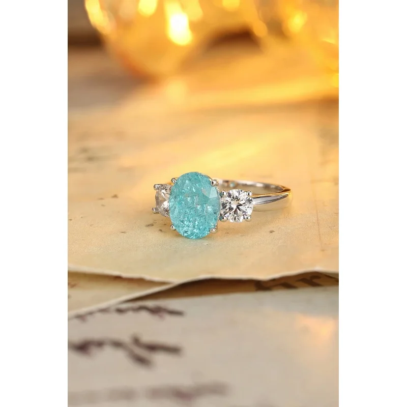 Custom Ring for Women Featuring Lab Grown Paraiba Tourmaline Moissanite in 925 Sterling Silver with Personalization Servi