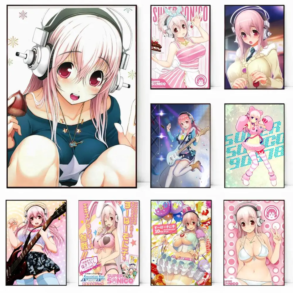 ملصق أنيمي كلاسيكي S-Super S-Sonico Manga عالي الدقة مقاوم للماء ملصق فني: ديكور جداري جمالي شريط منزلي والمزيد