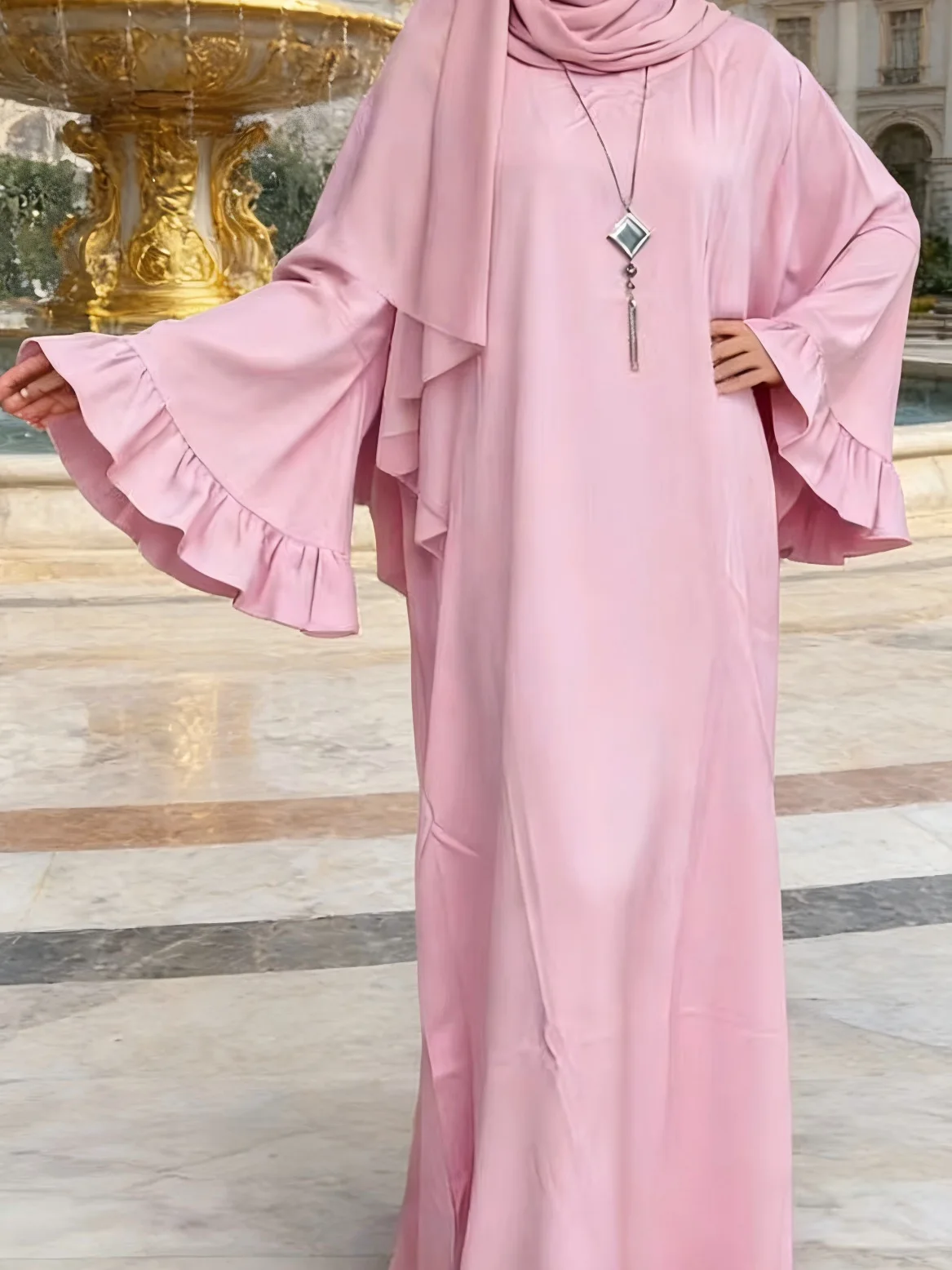 Vestido modesto de Dubái para mujer, vestido largo holgado de Color sólido con manga acampanada, caftán informal para fiesta, ropa islámica de Ramadán, bata árabe