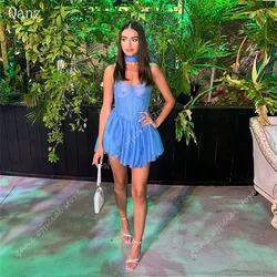 Qanz Sexy Cocktail Dresses Sweetheart Chiffon Short Homecoming Dresses Mini Blue A Line Corset Back Dress Party Night Customized