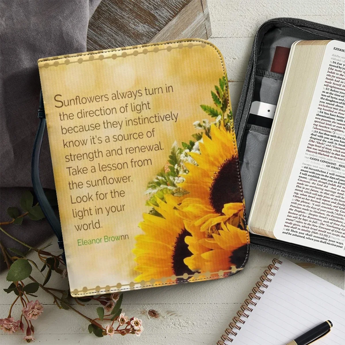 Bible Poetry Sunflower Printing for Women Classic Cover Case Carrying Bible Storage Bags Leather Handbags Church Bible Bag