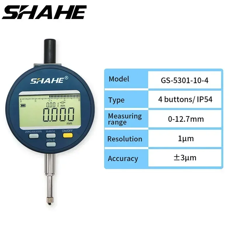 SHAHE IP54 Digital Indicator 0-12.7/25.4/50.8mm 1μm Electronic Indicator Gauge Rechargeable Battery