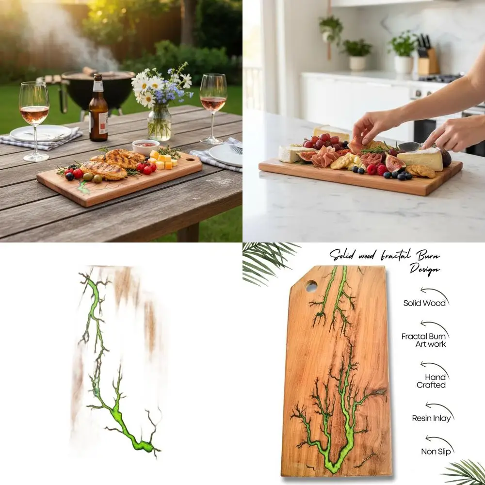 

16x8 Inch Green Acacia Fractal Charcuterie Board - Elegant Serving and Cutting Tray for Entertaining