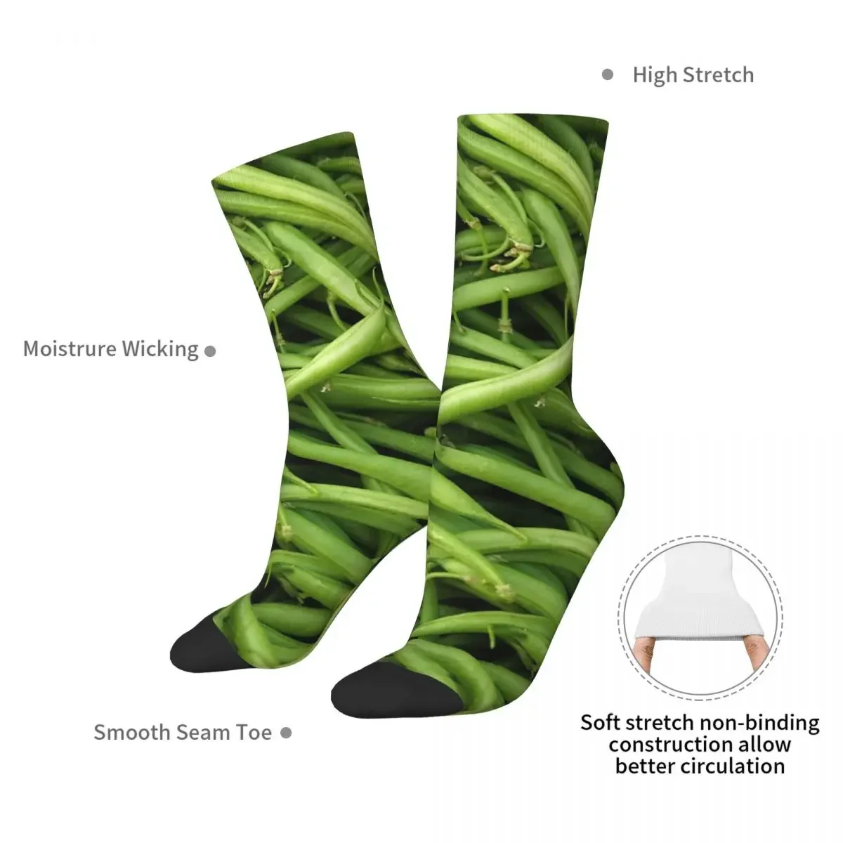 Green Beans Socks Harajuku Sweat Absorbing Stockings All Season Long Socks Accessories for Man's Woman's Birthday Present