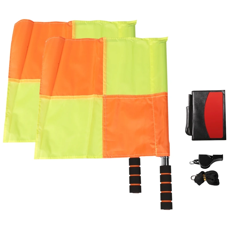 Soccer Referee Kit Football Checkered Soccer Flags Wallet Notebook With Red Yellow Card And Whistle