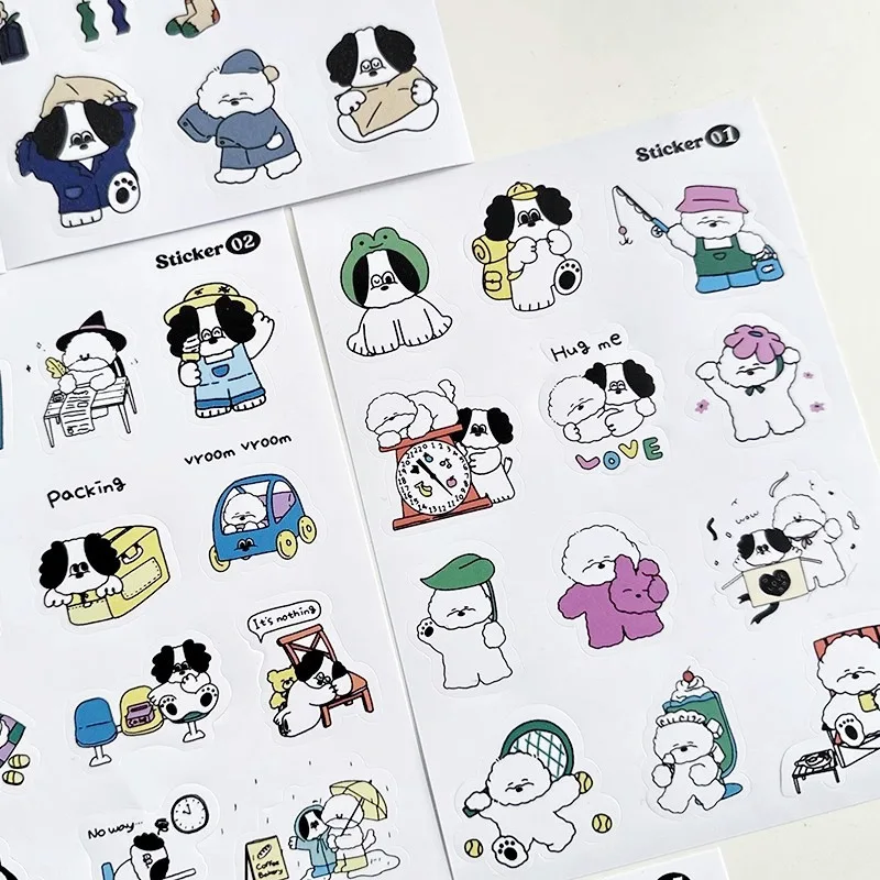 

Корейские минималистичные наклейки с кудрявыми собачками, съемные, водонепроницаемые, для дневников, скрапбукинга, запечатывания конвертов