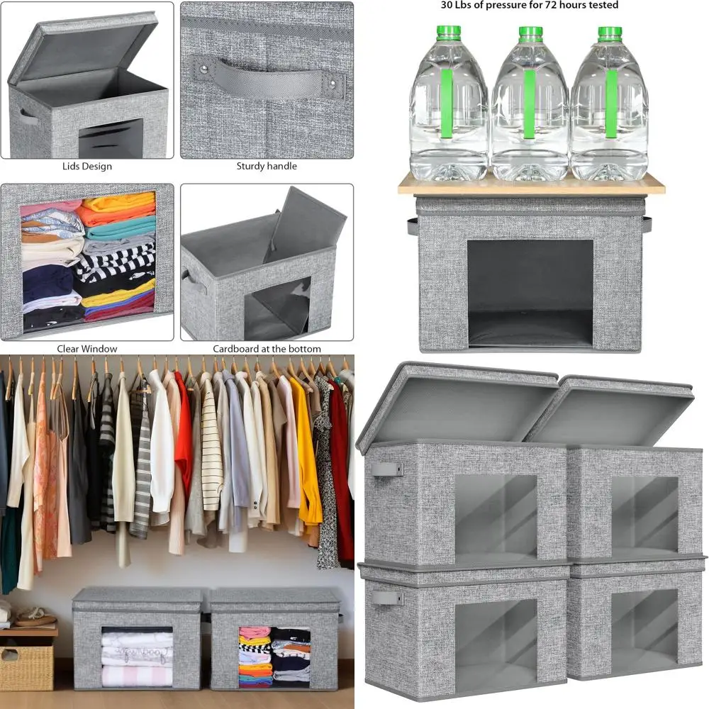

4-Pack Large Collapsible Storage Boxes with Lids, Grey, 17 x 12 x 12 - Home and Closet Organizer Cubes