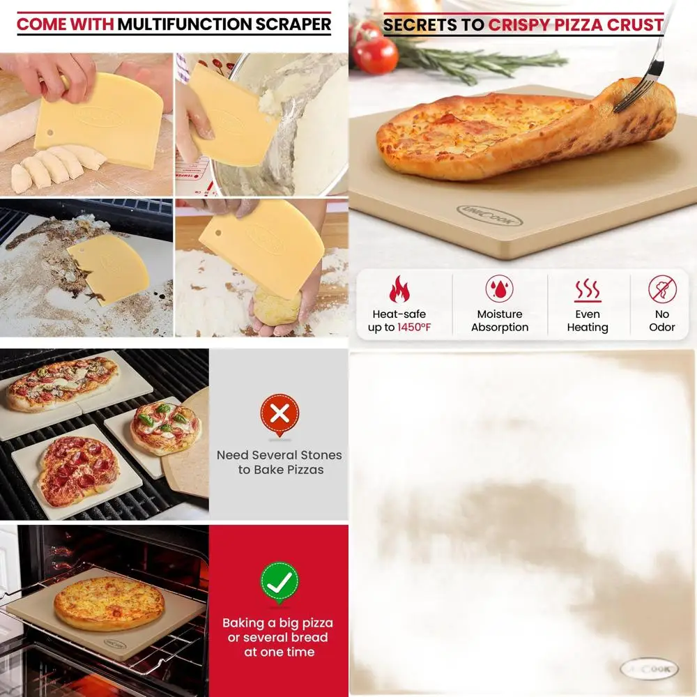 

18 Square Heavy-Duty Pizza Stone for Oven & Grill, Thermal Shock Resistant, Perfect for Baking Bread and Pizzas