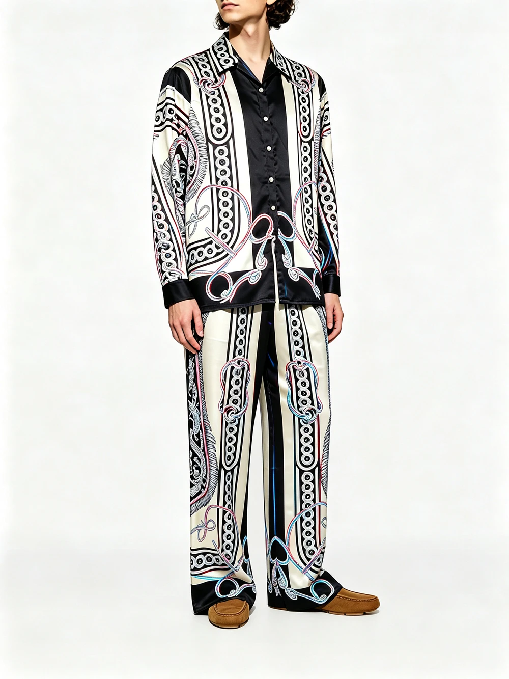 2026 Autumn Charming Men's Long-Sleeve Shirt 2-Piece Set, Colorful Baroque Pattern Printed Shirts, Outdoor Party Casual Gift Men