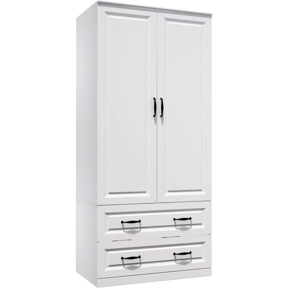 خزانة ملابس خشبية مع بابين ودرجين، وخزائن تنظيم لتخزين الملابس مع قضيب معلق حرب قائمة بذاتها #1