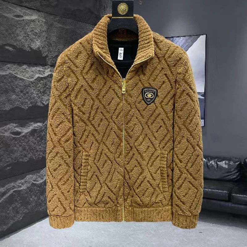 Winter Lamb Woolen Short Coat Men's Trendy Versatile Casual Wool Blends Jacket Thicken Warm Overcoat Business Social Jackets