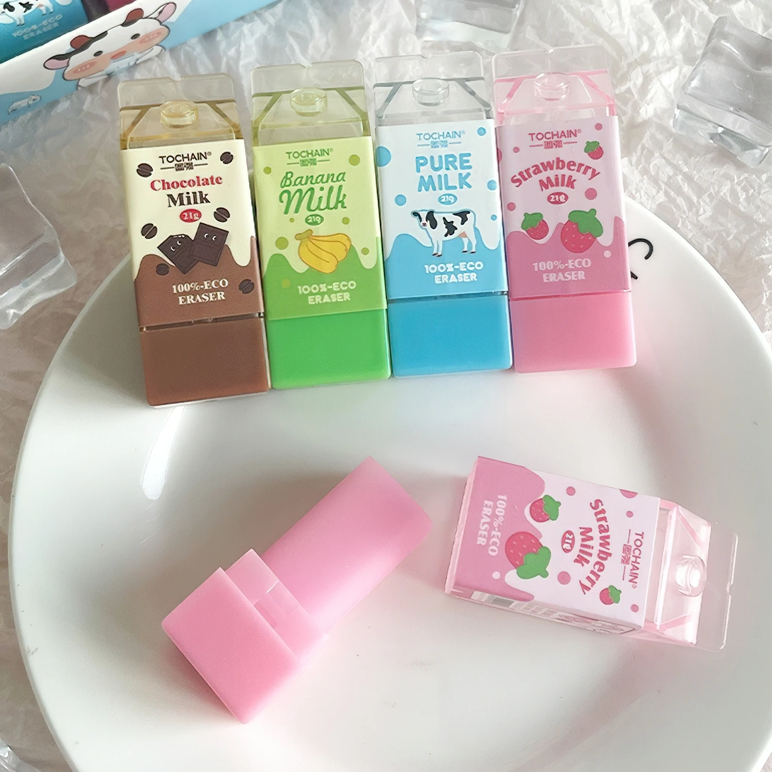 4 pièces ensemble de gommes à lait dessin animé Mini banane chocolat moins de poussière Eco PVC outils de nettoyage pour crayon bureau école étudiant F3008