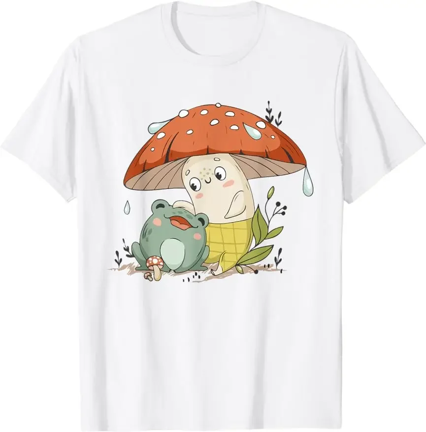 Kawaii Cute Frog Mushroom Cottagecore Kids Girl Femme Teen Tee Summer New Arrival Harajuku Aesthetic Unique O-neck Short-sleev