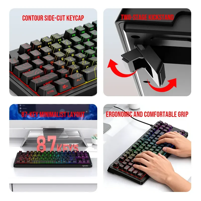 80% Wired Game Keyboard, RGB Backlit Ultra-Compact Mini Keyboard, Waterproof Mini Compact 87 Keys, Suitable for PC/Mac Gamers