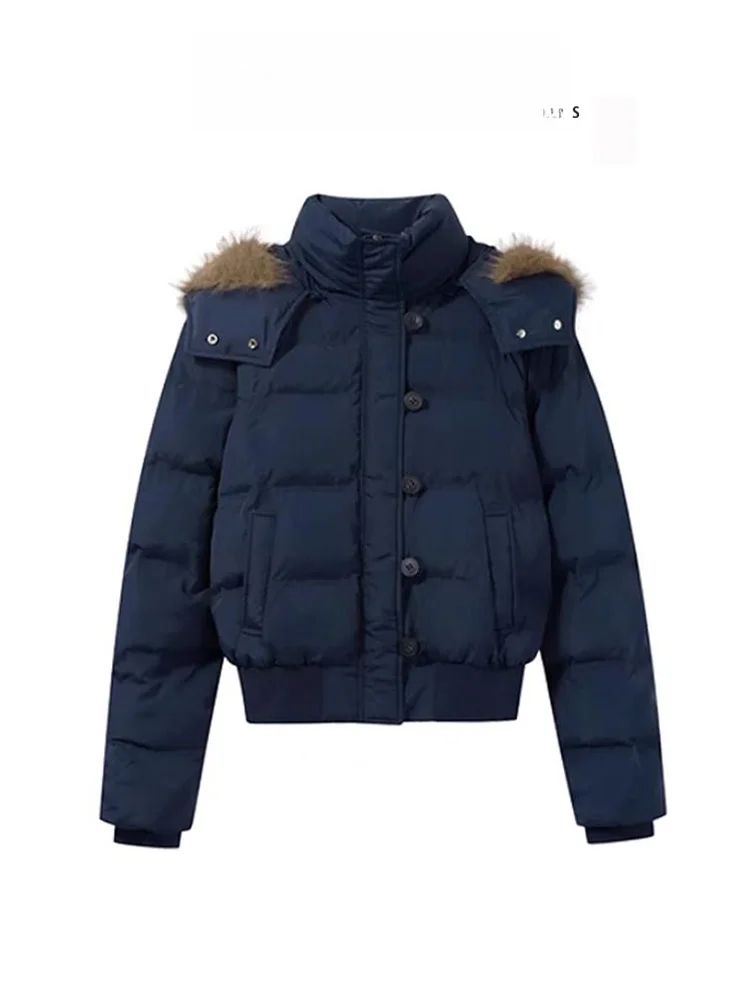 

Thiened Hooded ort down Cotton Jaet Women's Winter New Sle Warm Bread Clothes Large Fur Collar Retro Sle Long Sve