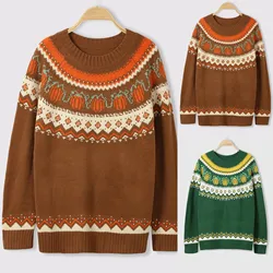 Winter Clothing New Women's Halloween Sweater Pumpkin Print Plus Size Casual Warm Pullover Round Neck Holiday Sweater For Women