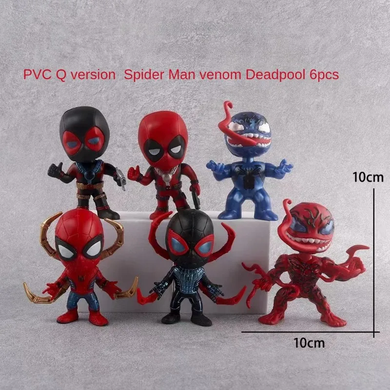 6pcs Marvel legend Avengers Q-version Anime Action Figure Toys Spider Man venom Deadpool Collection Model Gift for Children Boys