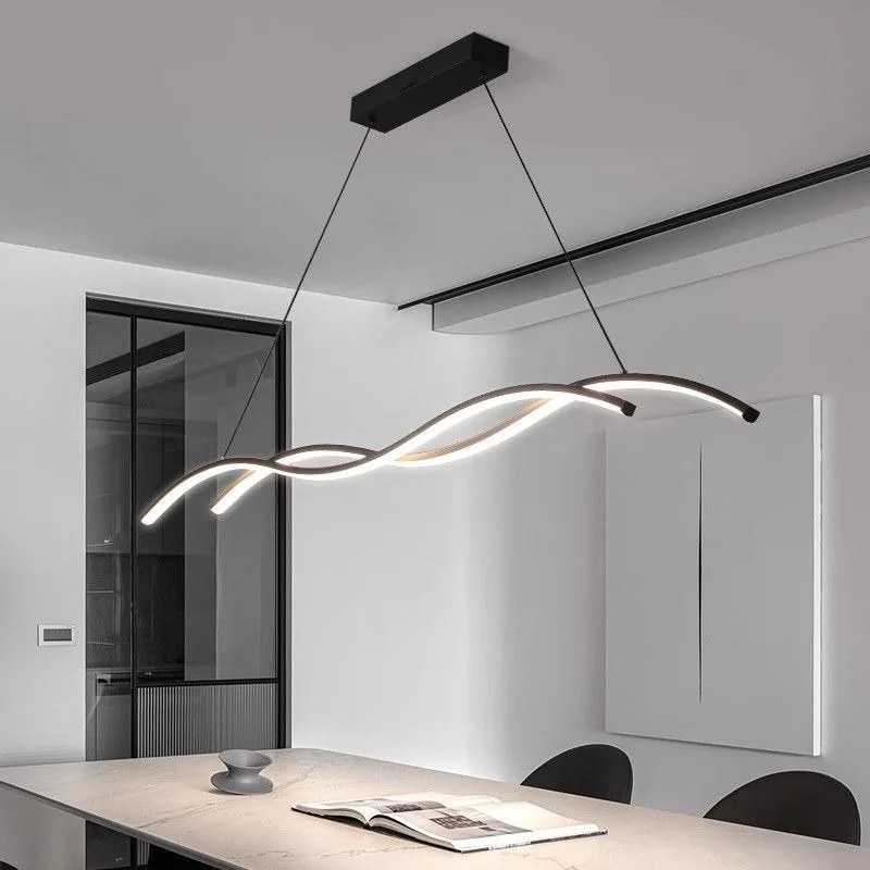 Modern Long Strip Wave LED Pendant Lights Minimalist Dining Room Bar Chandeliers Lighting Restaurant Home Decor Hanging Lamps