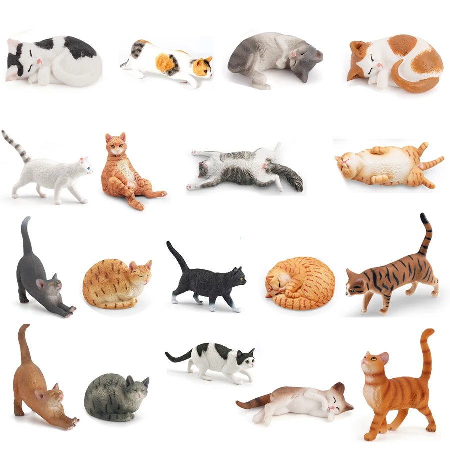 Realistic Cute Kitty Lazy Pastoral Cat Wirehair Cat Model Figures Home Ornament Creative Desktop Decoration Collection Kids Toy