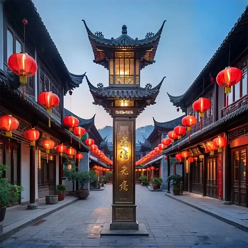 Custom Ancient Architecture Sculpture Antique Bollard Lamp Chinese Style Adjustable Outdoor Waterproof Led Landscape-Lighting