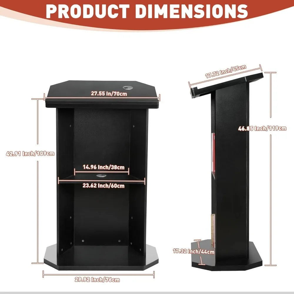 大型2段木製演台、読書台付き、高さ49インチの演壇スタンド、教会説教壇スタンド、配線穴付き